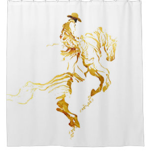 Golden Cowboy on Rearing Horse Shower Curtain