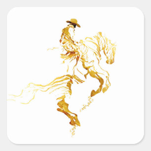 Golden Cowboy on Rearing Horse Square Sticker