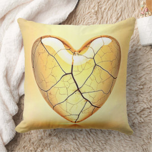 Golden Cracked Heart Art Cushion