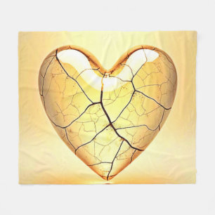 Golden Cracked Heart Art Fleece Blanket