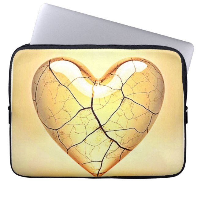 Golden Cracked Heart Art Laptop Sleeve (Front)