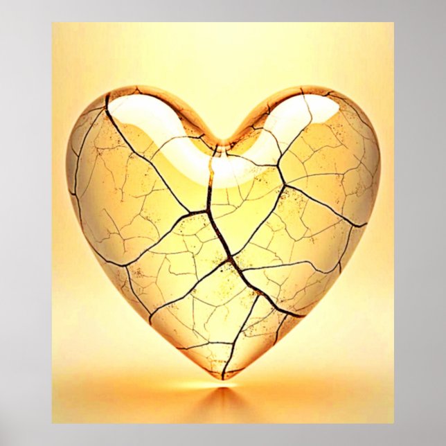 Golden Cracked Heart Art Poster (Front)
