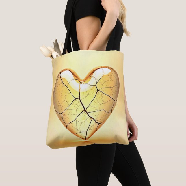 Golden Cracked Heart Art Tote Bag (Close Up)