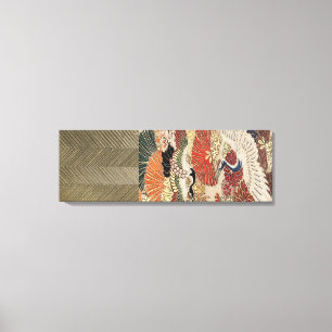 Golden Crane on Silk Tapestry Canvas Print