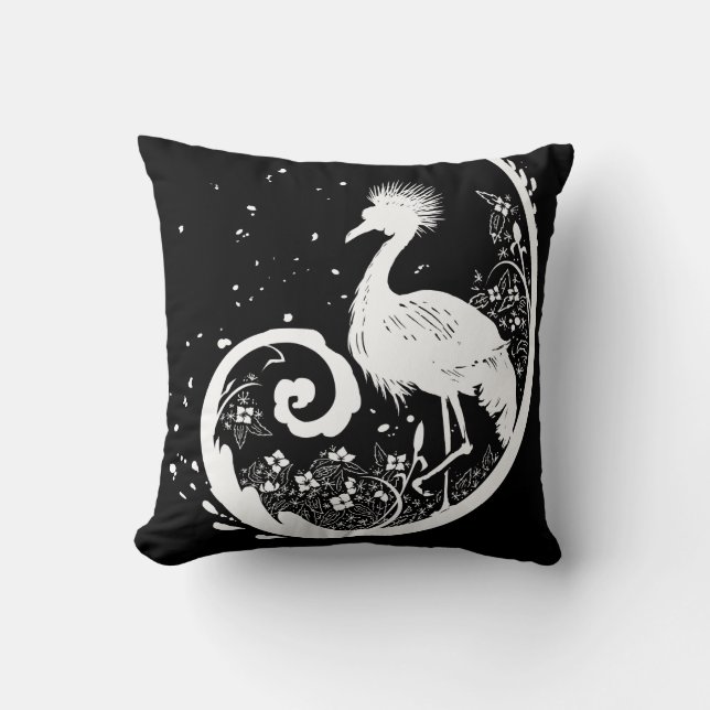 Golden Crane Silhouette Cushion (Front)