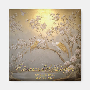 Golden Cranes and Blossoms Japanese Save the Date Magnet