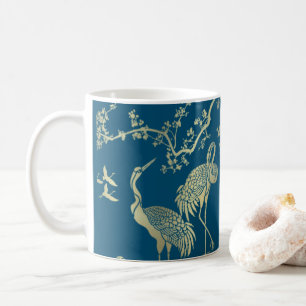 Golden cranes Art, Blue background Coffee Mug