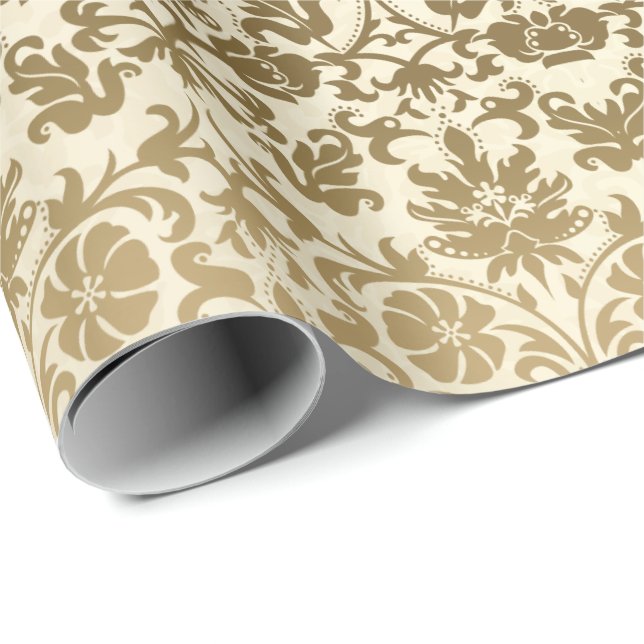 Golden Cream Floral Damask Wrapping Paper (Roll Corner)