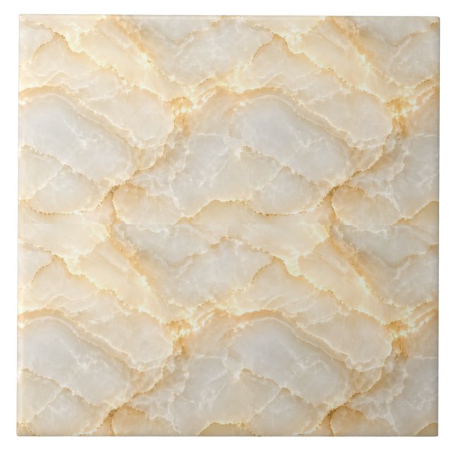 Golden Cream Onyx Effect with Flowing Layers Ceramic Tile (Front)