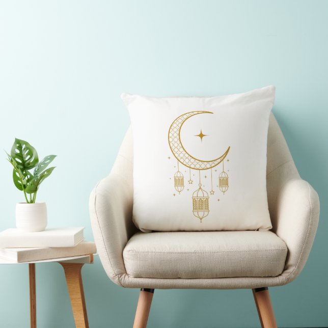Golden Crescent Lantern Ramadan Pillow (Chair)