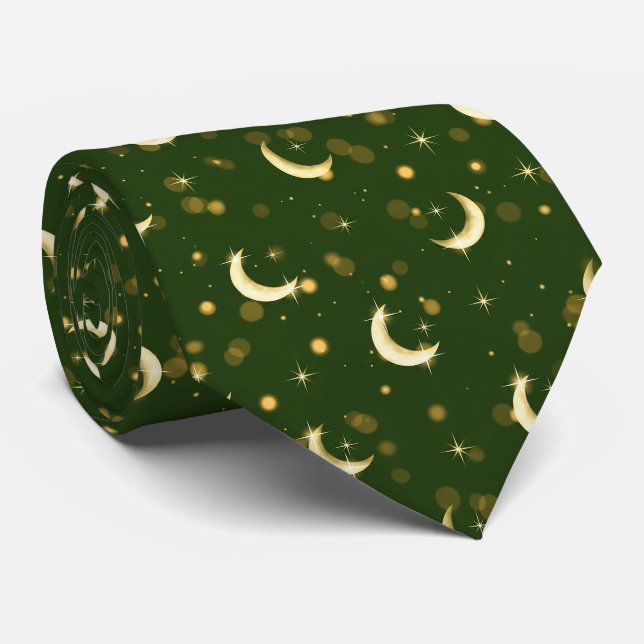 Golden Crescent Moon Bokeh - Celestial Starry Tie (Rolled)