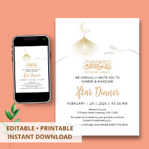 Golden Crescent Moon Glow Ramadan Iftar Invitation
