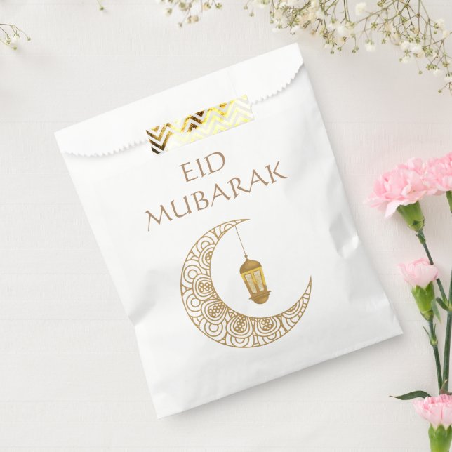 Golden Crescent Moon & Lantern Eid Mubarak Islamic Favour Bag (Sealed)