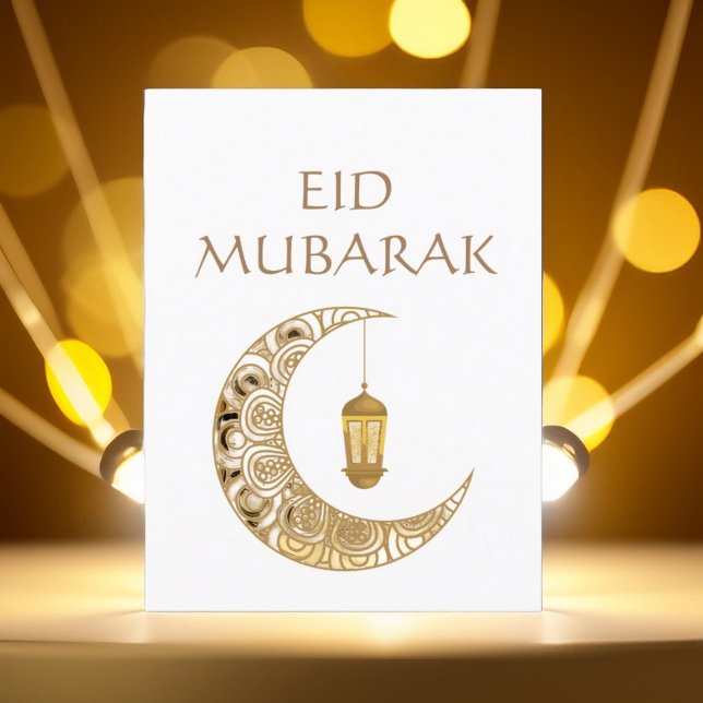 Golden Crescent Moon & Lantern Eid Mubarak Islamic Postcard (Creator Uploaded)