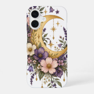 Golden Crescent Moon Wildflower iPhone Case