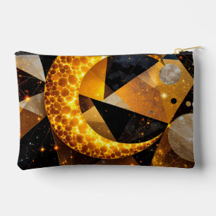 Golden Crescent Moon with Cosmic Geometric Stars Accessory Pouch