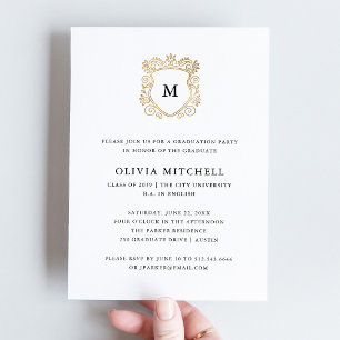 Golden Crest   Elegant Graduation Party Invitation