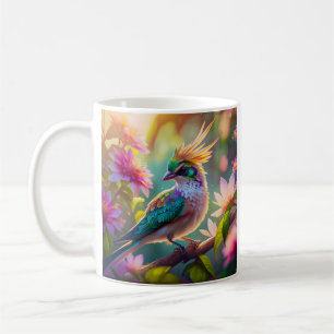 Golden Crested Green Headed Finch Fantasy Bird Coffee Mug