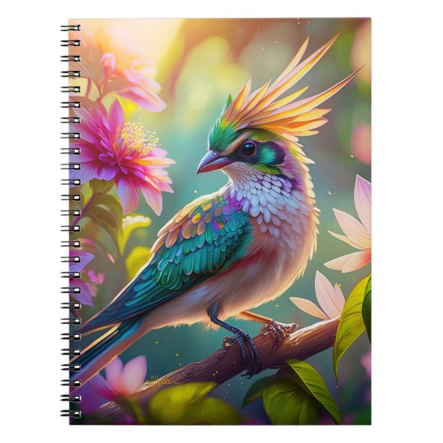 Golden Crested Green Headed Finch Fantasy Bird Notebook (Front)
