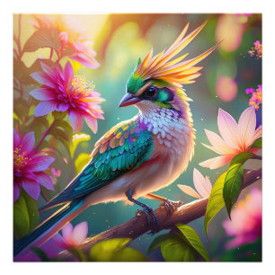 Golden Crested Green Headed Finch Fantasy Bird Photo Print
