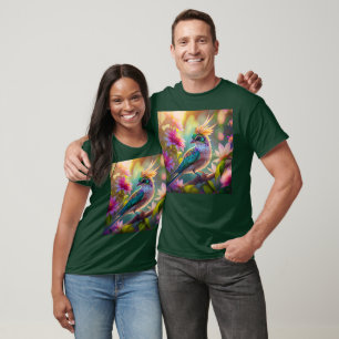Golden Crested Green Headed Finch Fantasy Bird T-Shirt