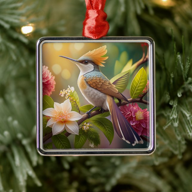 Golden Crested Honeyeater Fantasy Bird Metal Ornament (Tree)