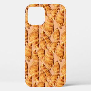 Golden croissant, bakery seamless pattern. iPhone 12 case