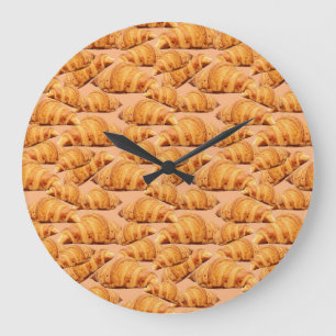 Golden croissant, bakery seamless pattern. large clock