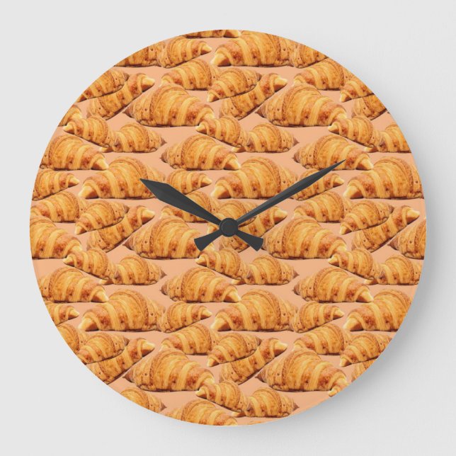Golden croissant, bakery seamless pattern. large clock (Front)