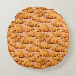 Golden croissant, bakery seamless pattern. round cushion