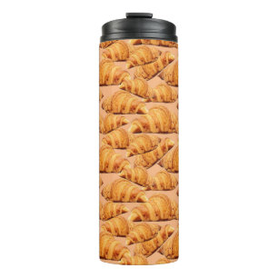 Golden croissant, bakery seamless pattern. thermal tumbler
