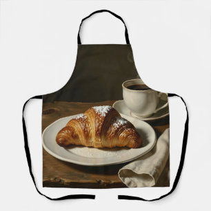 Golden Croissant Coffee Still Life Apron