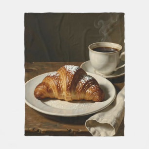 Golden Croissant Coffee Still Life Fleece Blanket