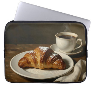 Golden Croissant Coffee Still Life Laptop Sleeve