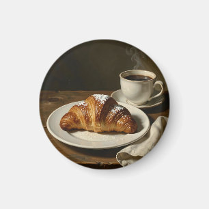 Golden Croissant Coffee Still Life Magnet
