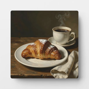 Golden Croissant Coffee Still Life Plaque