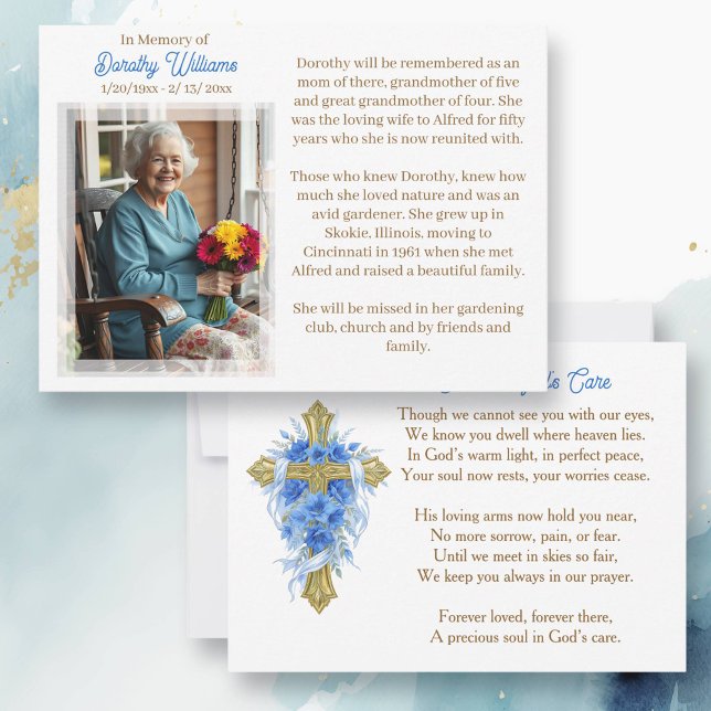 Golden Cross and Flowers Memorial Keepsake Card (Creator Uploaded)
