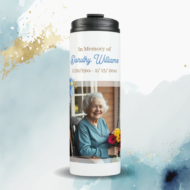 Golden Cross and Flowers Memorial Keepsake Thermal Tumbler (Creator Uploaded)