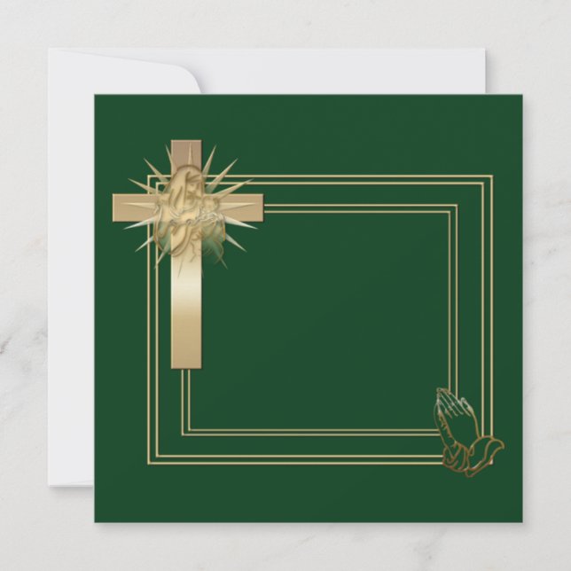 Golden cross and praying hands invitations (Front)
