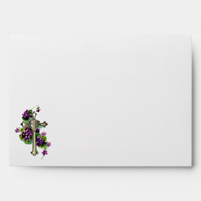 Golden Cross and Purple Easter Flowers Envelope (Front)