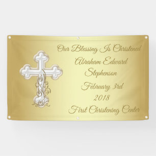 Golden Cross Christening Baptism Banner