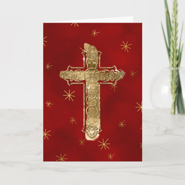 Golden Cross Christmas Greeting Card (Front)