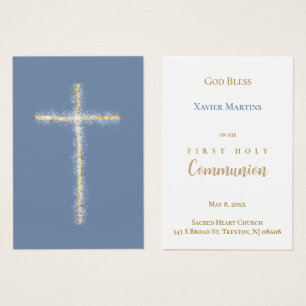 Golden cross First Communion remembrance card