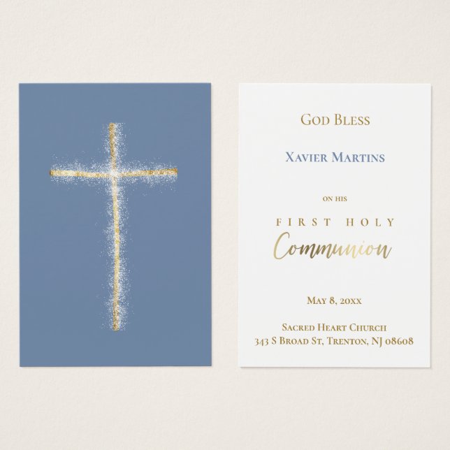 Golden cross First Communion remembrance card (Front & Back)