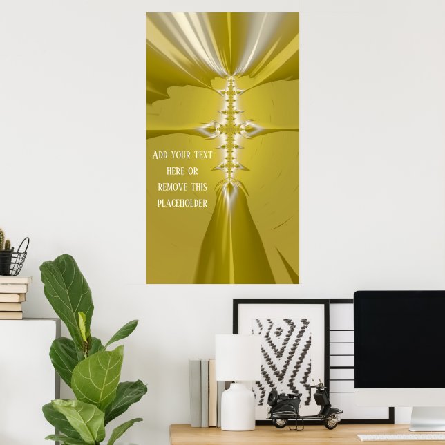 Golden Cross Fractal Abstract with Custom Quote Po Poster (Home Office)