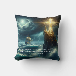 Golden Cross Guiding a Ship on a Stormy Sea Cushion