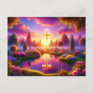 Golden Cross in a Heavenly Paradise Postcard
