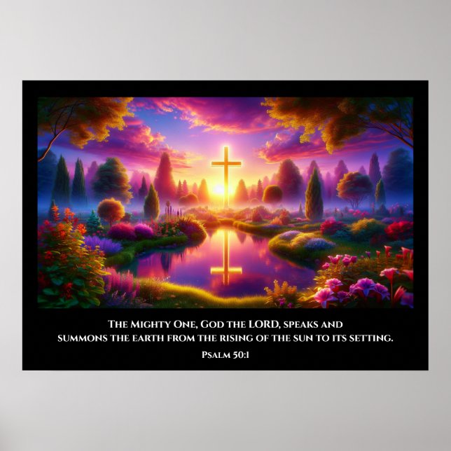Golden Cross in a Heavenly Tropical Garden Poster (Front)