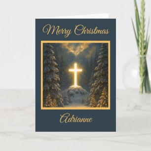Golden Cross in a Winter Wonderland Holiday Card