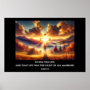 Golden Cross in an Autumn Meadow at Dawn Poster